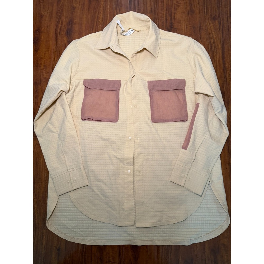 Lululemon Grid Fleece Hiking Overshirt Pockets Pink Clay Womens SZ 8 Pink/Brown